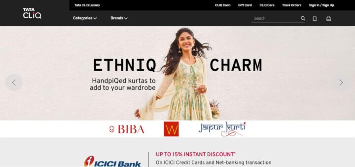 TATA CLIQ - online nákupní stránka v Indii