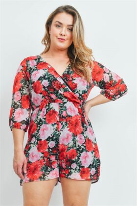 BLACK RED FLORAL PLUS SIZE ROMPER