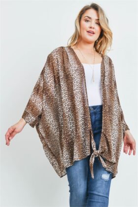 TAUPE ANIMAL PRINT PLUS SIZE CARDIGAN